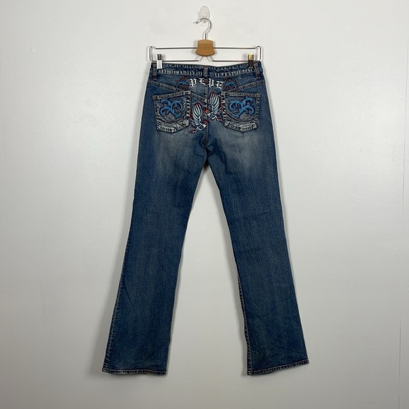 Pepe Jeans London Womens 28 Bootcut 4 Pocket Embroidered Design Stud Blue Pants - Picture 5 of 11